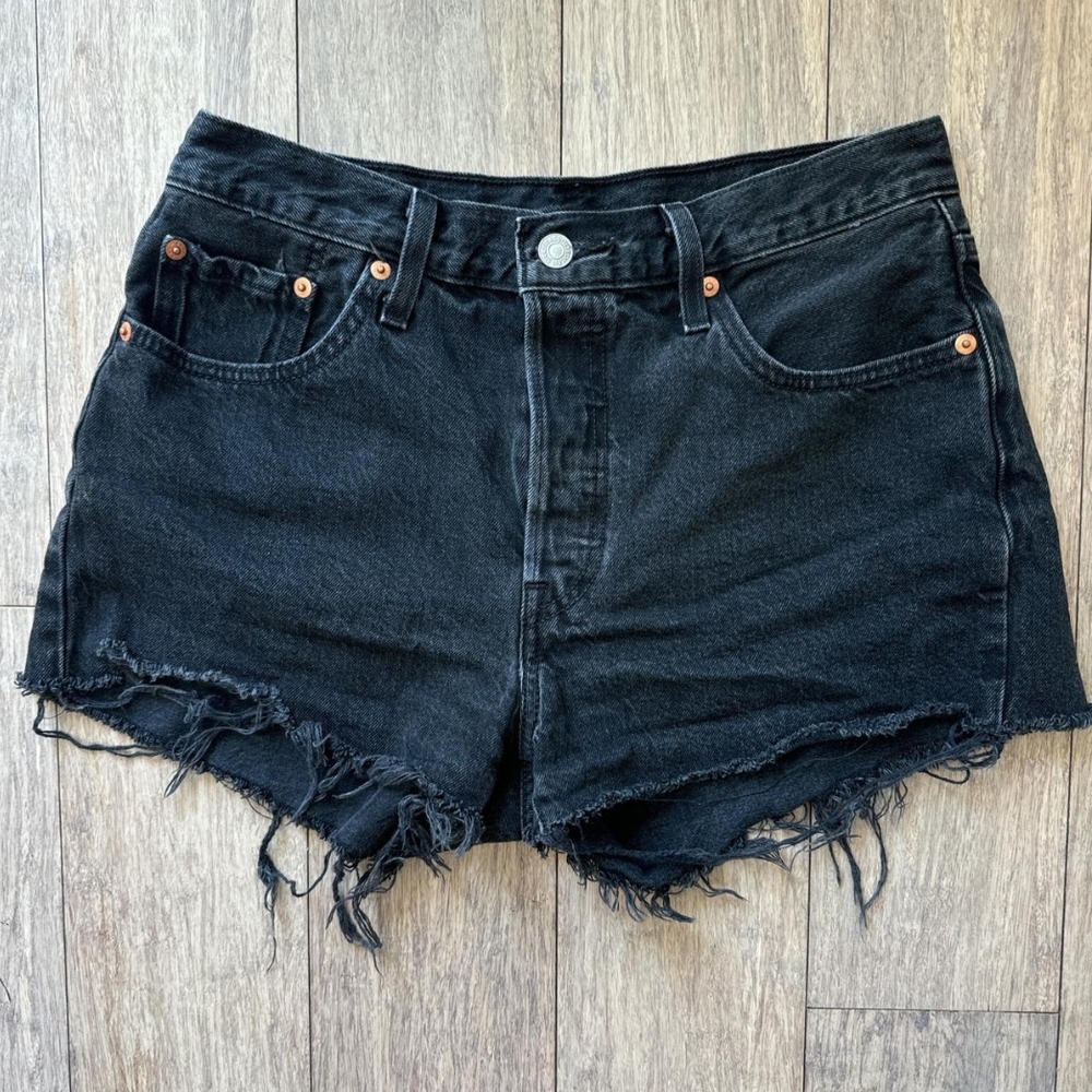 Levi's Black Frayed Hem Jean Shorts